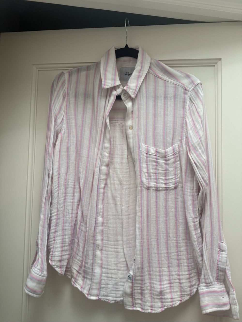 Rails White Shirt with Pink and Light Blue Stripes